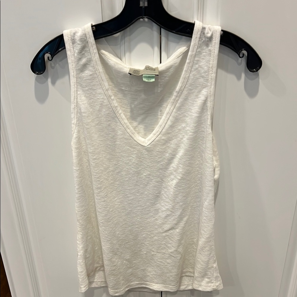 Anthropologie Cream Tank Top with Textured Cotton